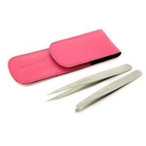 Petite Tweeze Set Slant Tweezer Point Tweezer With Pink Case For Women by Tweezerman 2pcs - All