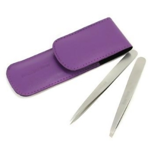 Petite Tweeze Set Slant Tweezer Point Tweezer With Lavendar Leather Case For Women by Tweezerman 2pcs - All