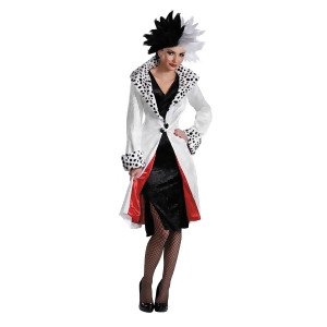 Adults Prestige Cruella De Vil 101 Dalmatians Costume Womens Standard 12-14 approx 30-32 waist 41-43 hips 38-40 bust 135-145 lbs - All