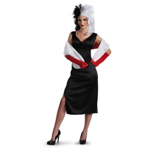 Adults Cruella De Vil 101 Dalmatians Costume With Wig Womens Standard 12-14 approx 30-32 waist 41-43 hips 38-40 bust 135-145 lbs - All