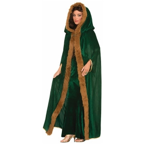 Adult Green Brown Faux Fur Trimmed Thrones Game Medieval Renaissance Hooded Robe Standard Size - All