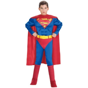 Child's Superman Classic Deluxe Muscle Chest Boys Costume Size - Boys Medium (8-10) for ages 5-7 approx 27"-30" waist~ 50-54" height