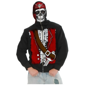 Adult Men's Evil Scary Black Pirate Skeleton Black Hoodie Mask Sweatshirt - Small 36-38" chest~ approx 150-180lbs