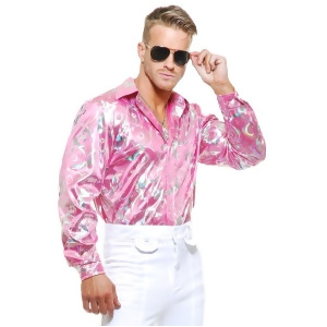 Mens Adult's 70s Metallic Shiny Pink Hologram Disco Shirt Costume - Medium:  40-42" chest~ approx 170-190lbs
