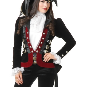 Womens Sultry Pirate Lady Black And Wine Velvet Captain Costume Jacket Coat - Size Small 5-7 approx 26-28 waist~ 34-36 bust