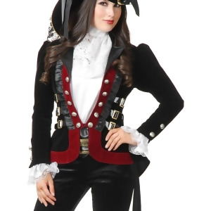 Womens Sultry Pirate Lady Black And Wine Velvet Captain Costume Jacket Coat - Size Medium 8-10 approx 28-30 waist~ 36-38 bust