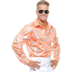 Mens Adult's 70s Metallic Shiny Tangerine Orange Disco Shirt Costume - Small:  36-38" chest~ approx 150-180lbs