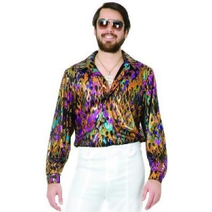 Mens Adult's 70s Metallic Super Hot Multi-Colored Vintage Flame Disco Shirt - Small:  36-38" chest~ approx 150-180lbs