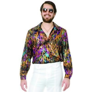 Mens Adult's 70s Metallic Super Hot Multi-Colored Vintage Flame Disco Shirt - Medium:  40-42" chest~ approx 170-190lbs