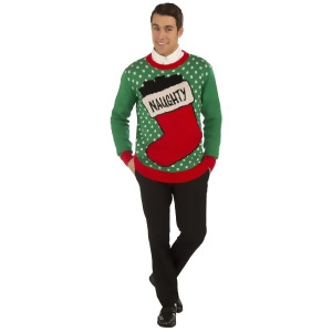 Adults Mens Naughty Stocking Ugly Christmas Sweater Party Sweatshirt - Large (44" Chest)