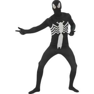 Adult Mens Marvel Comics Hero Black Spiderman 2nd Skin Full Body Jumpsuit - Mens Large (42-44) 42-44" chest~ 5'4" - 5'10" approx 175-190lbs