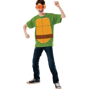 Boy's Teenage Mutant Ninja Turtles Tmnt Michelangelo Shirt Eyemask Costume - Boys Large (12-14) for ages 8-10 approx 31"-34" waist~ 55-60" height