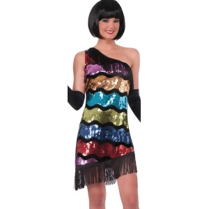 Adults Womens Sexy Rainbow Swanky Sequin Roaring 20s Flapper Dress Costume - Womens Medium-Large (8-12) 30-36 waist~ 34-40 bust~ B-C