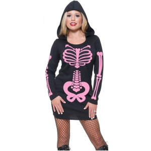 Adult Womens Pink Skeleton Hearts Print Sweatshirt Hoodie Dress - Medium