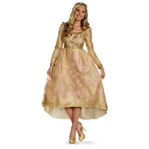 Womens Deluxe Maleficent Aurora Sleeping Beauty Coronation Gold Gown Costume - Womens Large (12-14) approx 30-32 waist~ 41-43 hips~ 38-40 bust~ 135-14