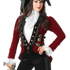 Womens Sultry Pirate Lady Wine And Black Velvet Captain Costume Jacket Coat - XL 14-16 approx 32-36 waist~ 40-42 bust