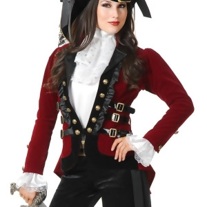 Womens Sultry Pirate Lady Wine And Black Velvet Captain Costume Jacket Coat - Size Medium 8-10 approx 28-30 waist~ 36-38 bust