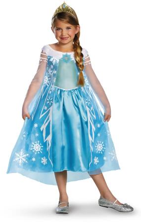 Childs Girls Deluxe Blue Princess Elsa Disney Frozen Costume 