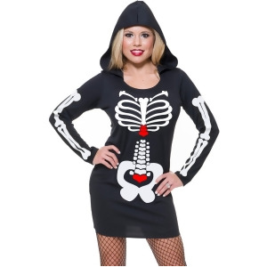 Adult Womens Skeleton Hearts Print Black Sweatshirt Hoodie Dress X-Small 3-5 - Small