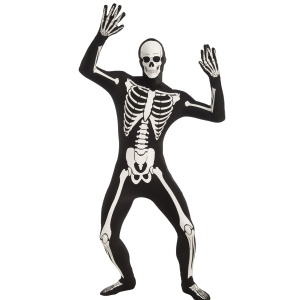 Black White Adult Disappearing Man Skeleton Halloween Full Body Suit Jumpsuit - Mens XL (44-48) 5'9" - 6'2" approx 195-215lbs