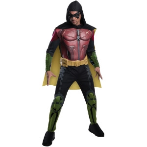 Adult Mens Batman Dc Comics Arkham City Origins Asylum Muscle Robin Costume - Mens Large (42-44) 42-44" chest~ 5'8" - 6'2" approx 175-190lbs