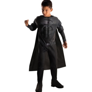 Child's Deluxe Dc Comics Black Superman Man Of Steel Suit Costume - Boys Large (12-14) for ages 8-10 approx 31"-34" waist~ 55-60" height