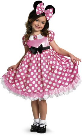 Childs Girls Minnie Mouse Disney Glow In the Dark Dress Costume 