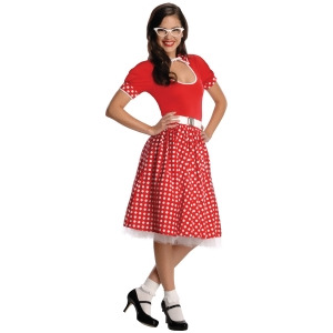 Womens Adult 50s Nerd Girl Red Dress Costume - Womens Large (10-12) approx 37-39 bust~ 29-31 waist