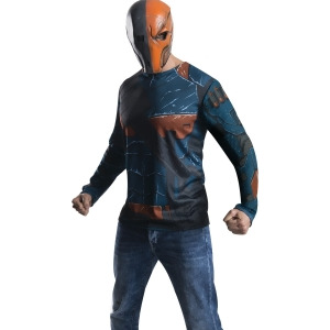 Adult Mens Batman Dc Comics Arkham City Deathstroke T-shirt Mask Costume Top - Mens Large (42-44) 42-44" chest~ 5'8" - 6'2" approx 175-190lbs