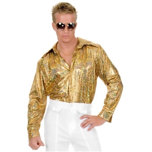 Men's Gold Glitter Hologram 70s Disco Costume Shirt - Extra-Small:  36-38" chest~ approx 150-180lbs