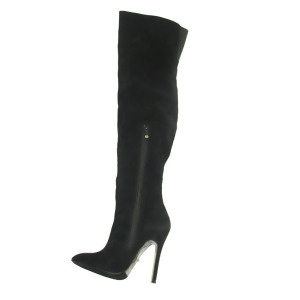 Highest Heel Womens 4.5 Knee High Snake Covered Rear Black Suede Boots - Women's US Shoe Size 7.5