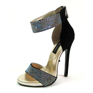 Highest Heel Womens 5 Sandal Rhinestone Vamp Ankle Cuff Black Suede Pu Shoes - Women's US Shoe Size 5