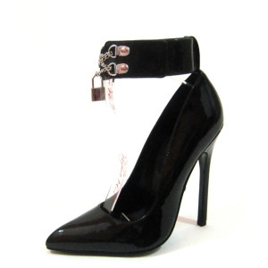 Highest Heel Womens 5 Pump W/Ankle Cuff Pad Lock Black Patent Pu Shoes - Women's US Shoe Size 9.5