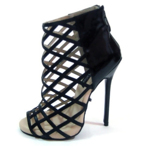 Highest Heel Womens 5 Bootie Birdcage Rear Zipper Black Patent Pu Shoes - Women's US Shoe Size 10