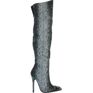 Highest Heel Womens 4.5 Knee High Snake Covered Rear Grey Snake Boots - Women's US Shoe Size 7.5