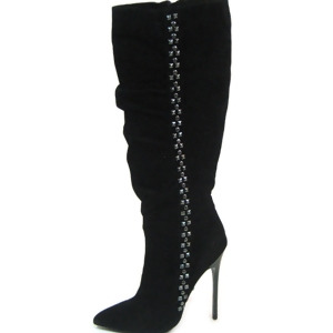 Highest Heel Womens 4.5 Calf High Boot Carbon Fiber Heel Black Suede Shoe - Women's US Shoe Size 8