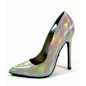 Highest Heel Womens 5 Plain Pump Silver Iridescent Patent Pu Shoes - Women's US Shoe Size 8
