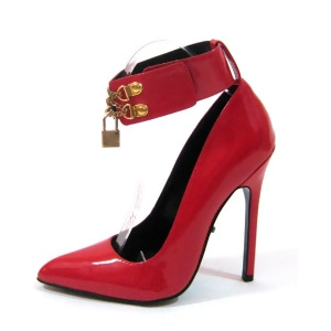 Highest Heel Womens 5 Pump W/Ankle Cuff Pad Lock Red Patent Pu Shoes - Women's US Shoe Size 13