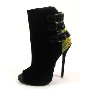 Highest Heel Womens 5 Open Toe Ankle Bootie Lime Green Snake Trim Pu Shoes - Women's US Shoe Size 10