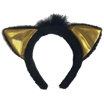 Childs Gold Lame Black Cat Ears Headband Costume Accessory - Standard size 