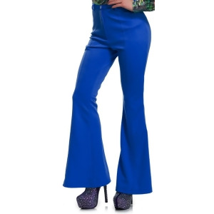 Womens 70s High Waisted Flared Blue Disco Pants - Large (11-13)