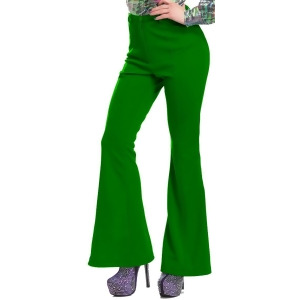 Womens 70s High Waisted Flared Green Disco Pants - Medium 8-10 approx 28-30 waist~ 36-38 bust