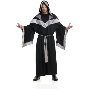 Mens Evil Sorcerer Black Silver Robe With Oversized Hood Size Large 42-44 Mens Large 42-44 42-44 chest 5'8 6'2 approx 175-190lbs - All
