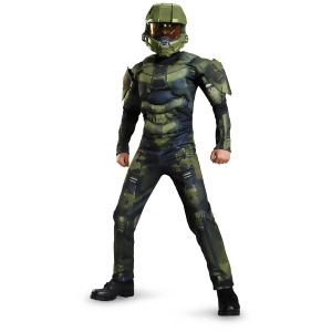 Master Chief Halo Muscle Boys Costume - Boys Medium (7-8) for ages 5-7~ 48-60 lbs approx 26"-27" chest & 23"-24" waist~ 25-27" hips~ 20-22" inseam~ 48