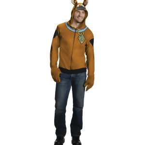 Adult's Scooby-Doo Dog Hoodie With Attached Ears And Gloves Costume - Mens Large (42-44) 42-44" chest~ 5'8" - 6'2" approx 175-190lbs