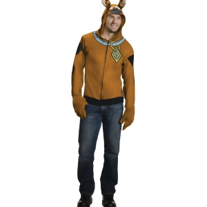 Adult's Scooby-Doo Dog Hoodie With Attached Ears And Gloves Costume - Mens X-Large (44-46) 44-46" chest~ 5'9" - 6'2" approx 190-210lbs