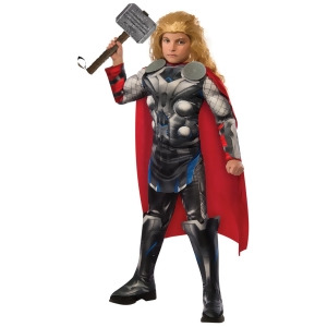 Kid's Deluxe Thor Avengers 2 Costume And Hammer Bundle - Boys Large (12-14) for ages 8-10 approx 31"-34" waist~ 55-60" height