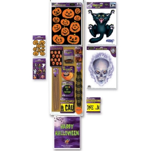 85 Piece Happy Halloween Spooky Funny Floor Display Decorations Kit Varying Sizes - All