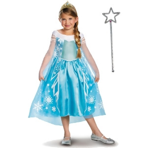 Kids Deluxe Disney Frozen Elsa Princess Costume Tiara And Wand Bundle - Girls Medium (7-8) ages 5-7~ 58-66 lbs approx 26"-27" chest & 22.5"-23" waist~