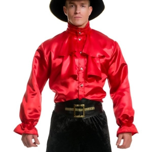 Mens Red Premium Adult 2-Tier Ruffle Satin Pirate Shirt - Extra-Small:  36-38" chest~ approx 150-180lbs